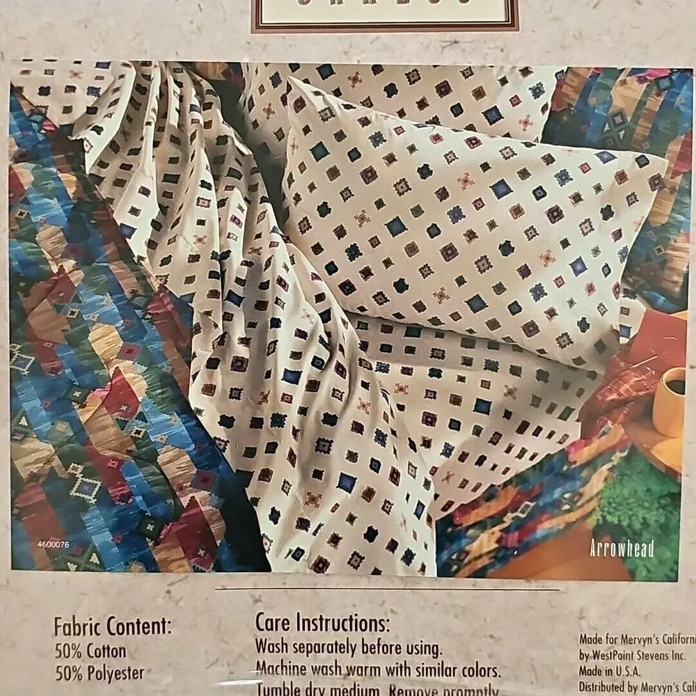 Vintage Caress Arrowhead Twin Fitted Sheet NOS Percale Southwestern Geometric
